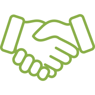 Mask group Outline of two hands in a handshake, colored in green.