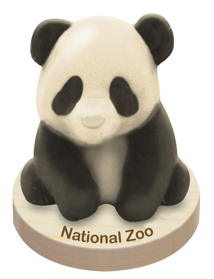 National Zoo Panda A panda bear sitting on top of a wooden block.