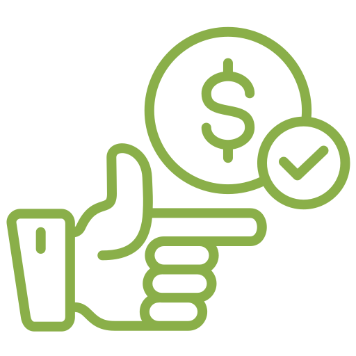 Affordable-and-Profitable.png Green outline of a hand pointing right with a dollar sign and checkmark circle above it.