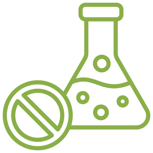 Non-Toxic.png A green line drawing of a laboratory flask with liquid and bubbles, overlaid by a prohibition symbol.