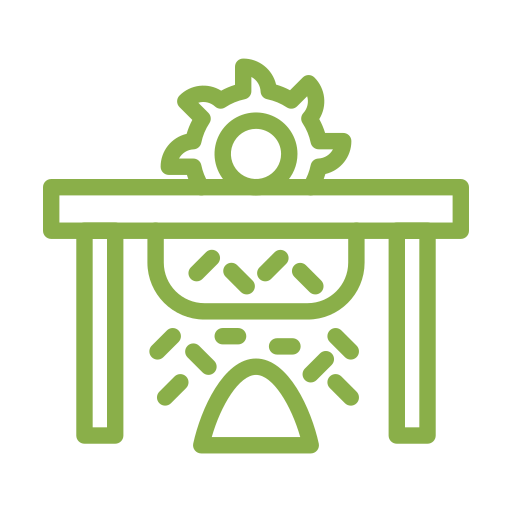 Sawdust.png A green icon depicting a sun rising or setting over a trestle table, with abstract fireworks below.