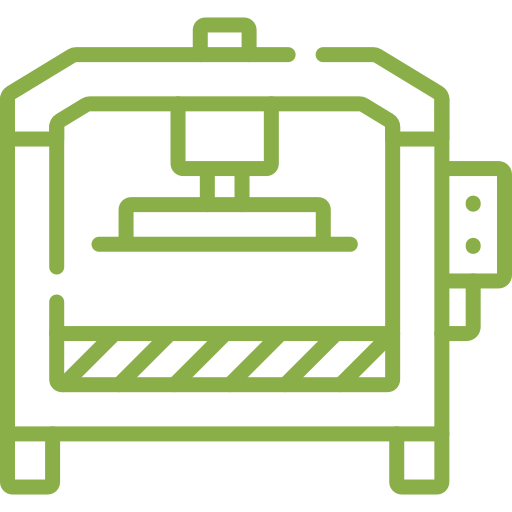 press.png Icon of a 3D printer in green outline style, showing a machine with a nozzle and platform.
